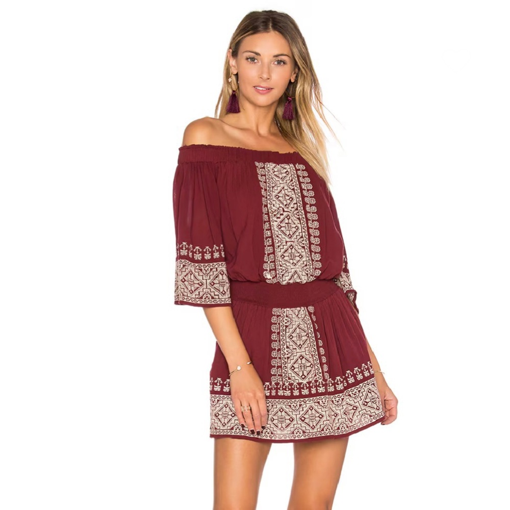 TULAROSA REVOLVE OFF-THE-SHOULDER EMBROIDERED MINI DRESS